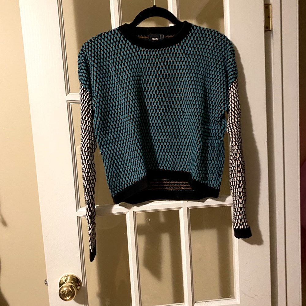 ASOS lightweight cropped sweater with contrasting sleeve